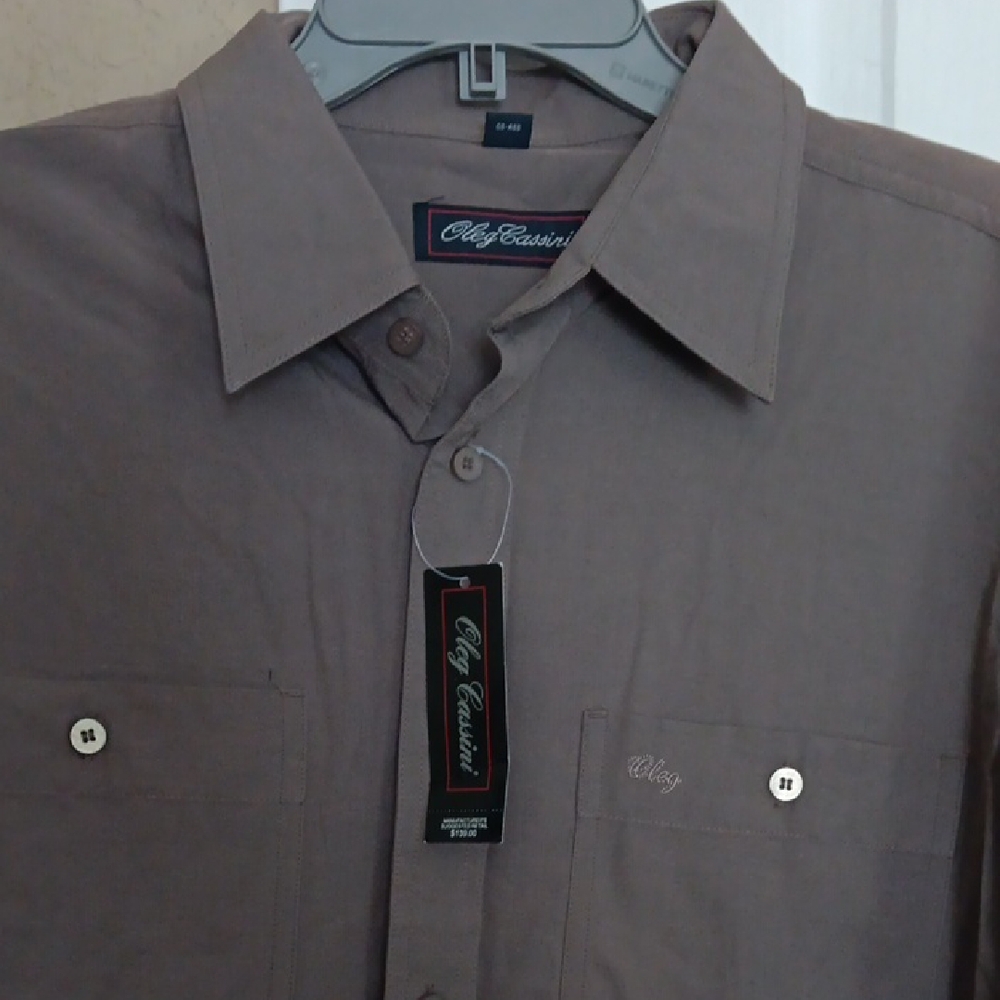 Oleg Cassini Men's Brown Casual Button Down Shirt